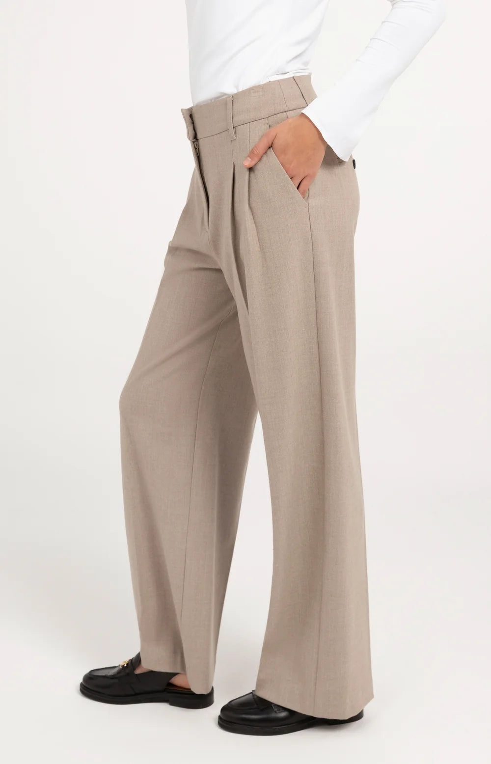 YAYA Pantalon Wide Leg in Beige Melange