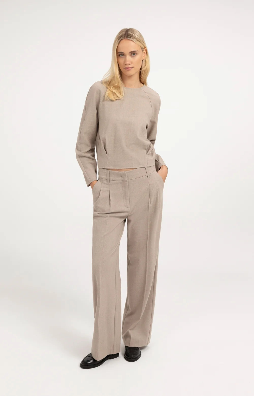 YAYA Top Blouson in Beige Melange