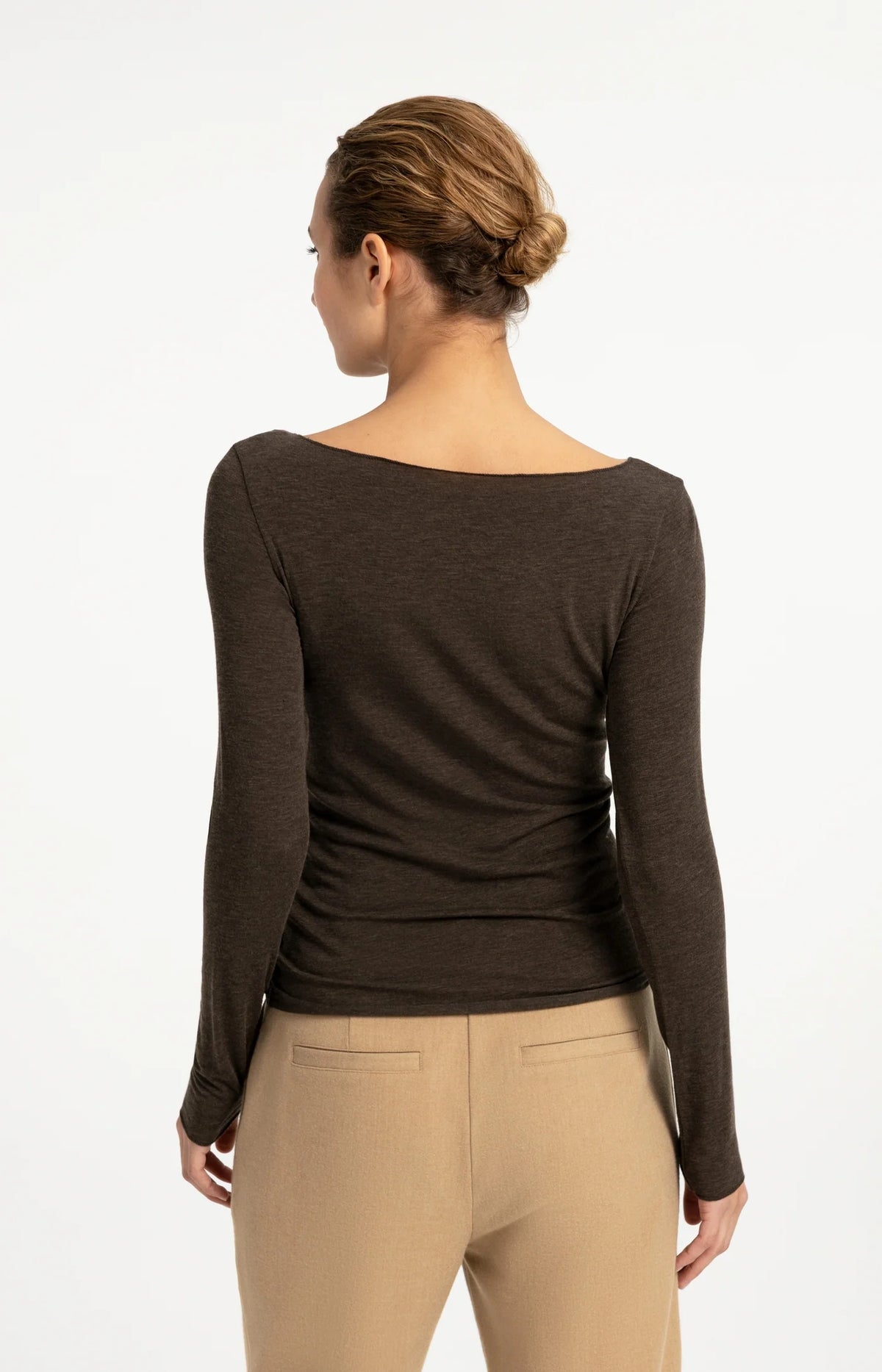 YAYA top met boothals in Slate Black Brown Melange achterzijde