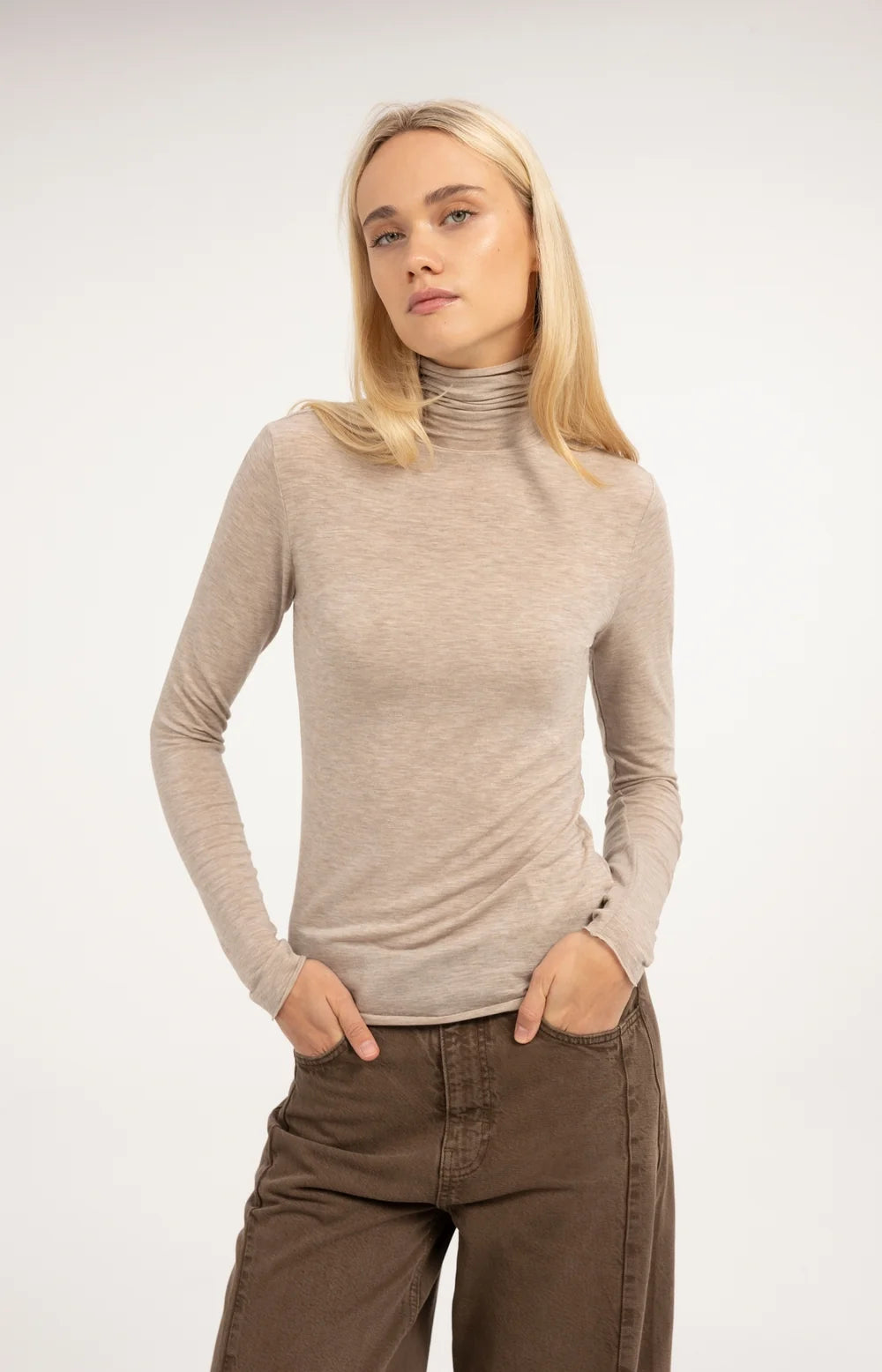 YAYA Top Jersey Col in Beige Melange