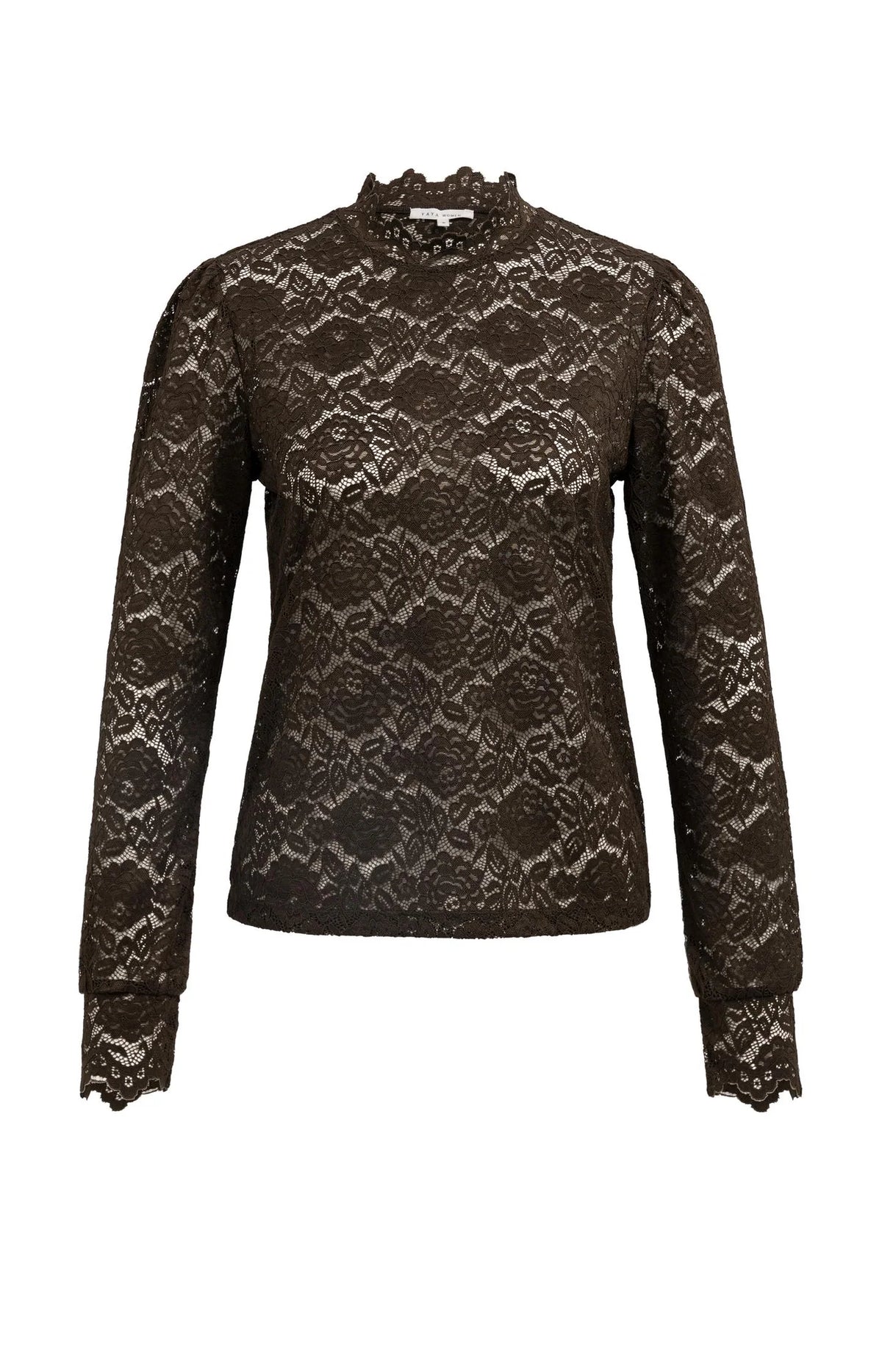 YAYA Top Lace High Neck in Delicioso Brown