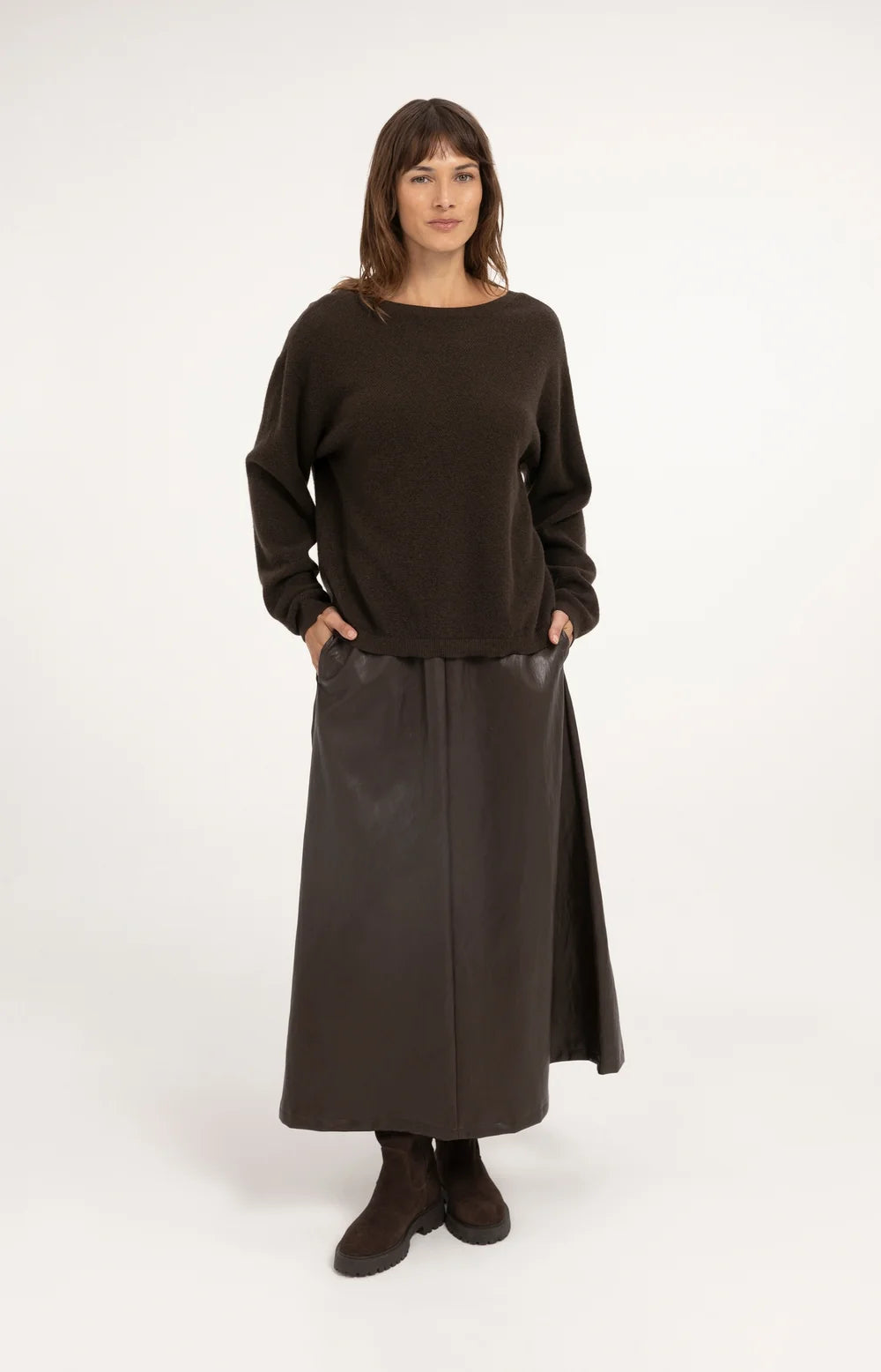 YAYA Trui V-hals Rug in Delicioso Brown