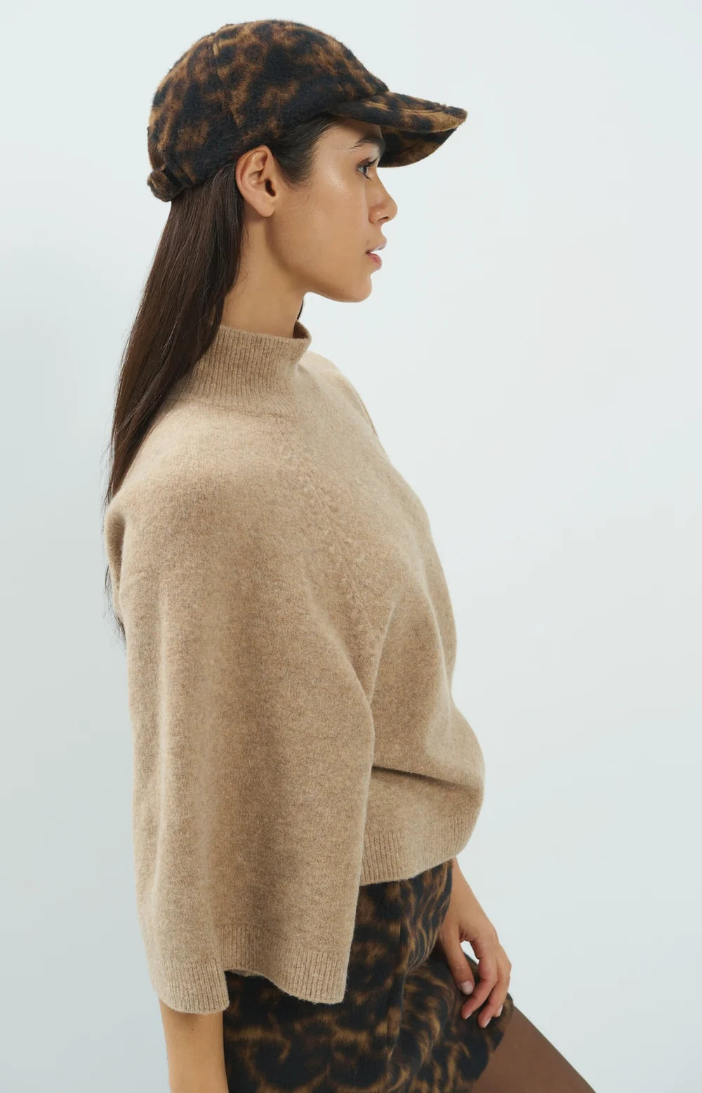 YAYA Trui Wide Sleeve in Dark Beige Melange