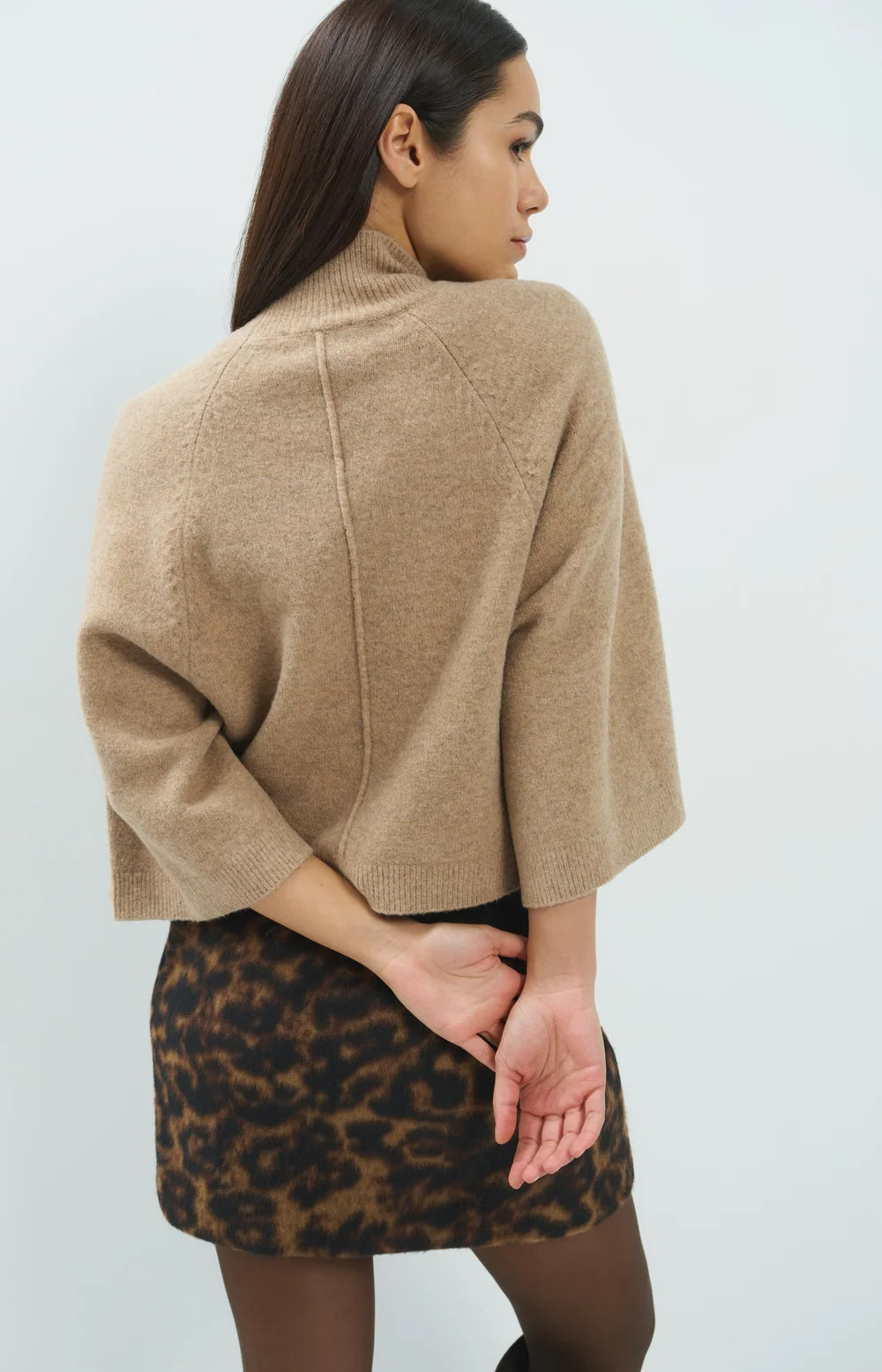 YAYA Trui Wide Sleeve in Dark Beige Melange