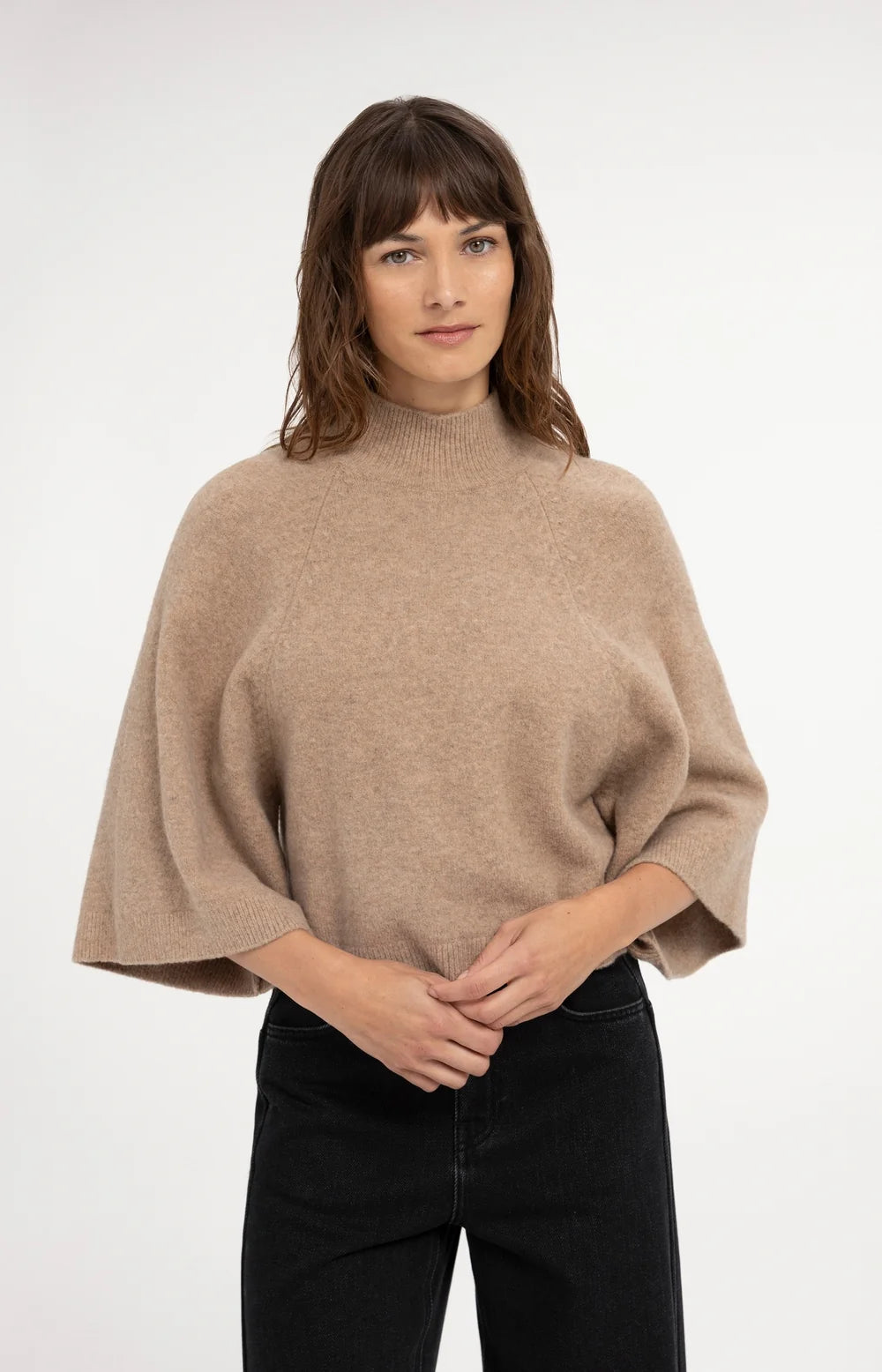 YAYA Trui Wide Sleeve in Dark Beige Melange