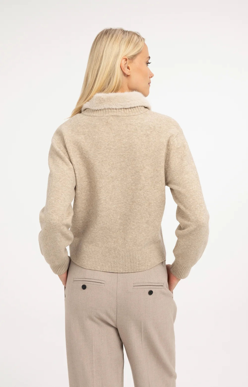 YAYA Vest Afneembare Kraag in Light Beige Melange
