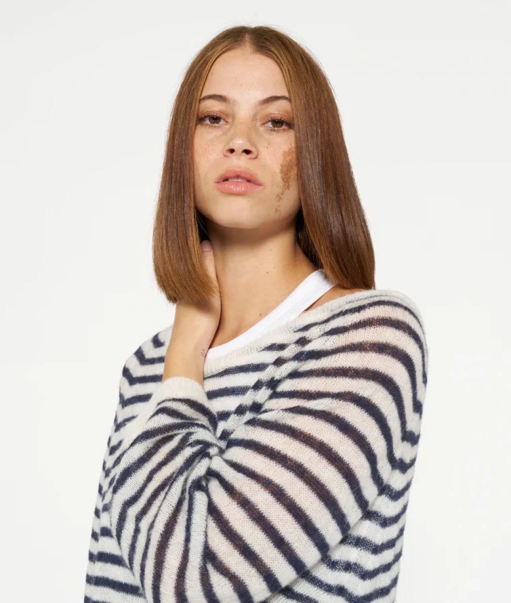 10 DAYS 10 DAYS thin knit sweater stripe 20-617-4201 3033 ecru/night